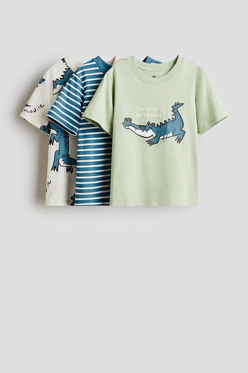 3-Pack printed T-shirts - light green crocodiles