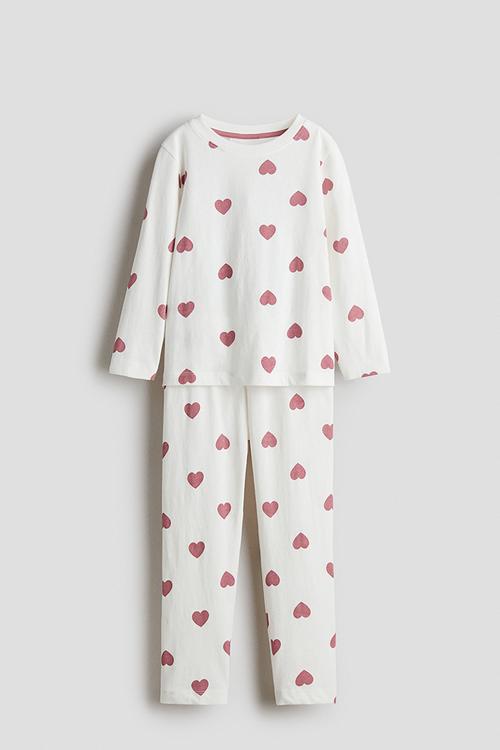 Printed cotton pyjamas - white/hearts