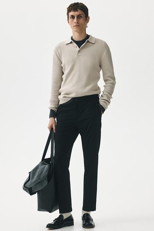 Slim fit rib-knit polo shirt - light beige