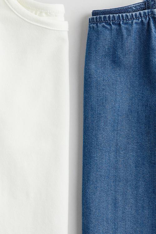 2-Piece strappy dress and top set - denim blue & white