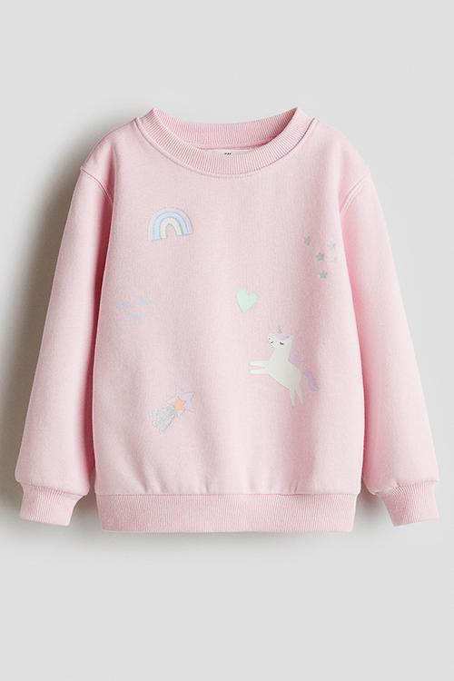 Printed brushed-inside sweatshirt - light pink unicorns
