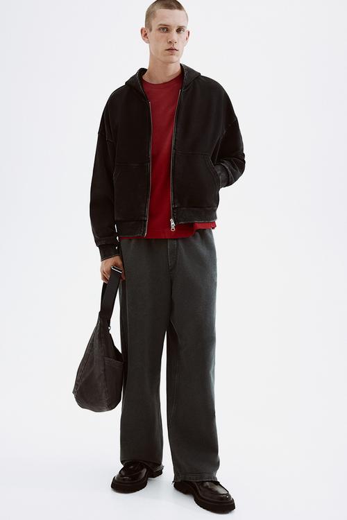 Oversized fit zip-through hoodie - black