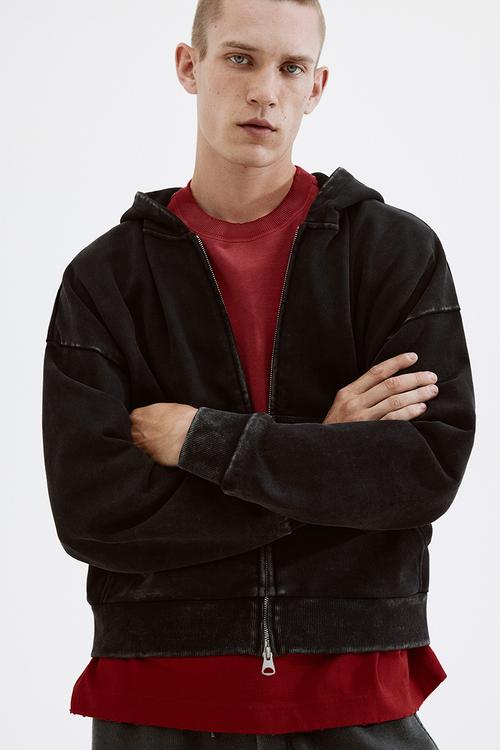 Oversized fit zip-through hoodie - black