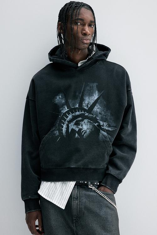 Oversized fit printed hoodie - black statue of liberty