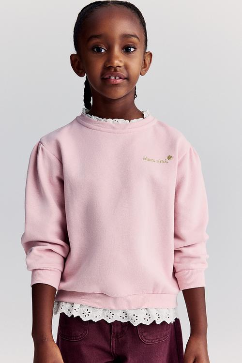Frill-trimmed sweatshirt - light pink & white