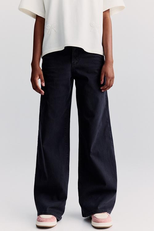 Wide leg twill trousers - denim black