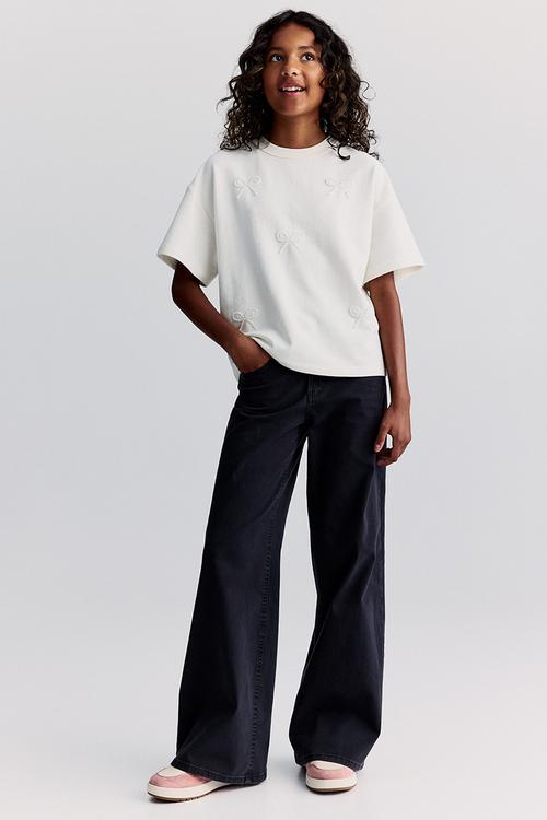 Wide leg twill trousers - denim black