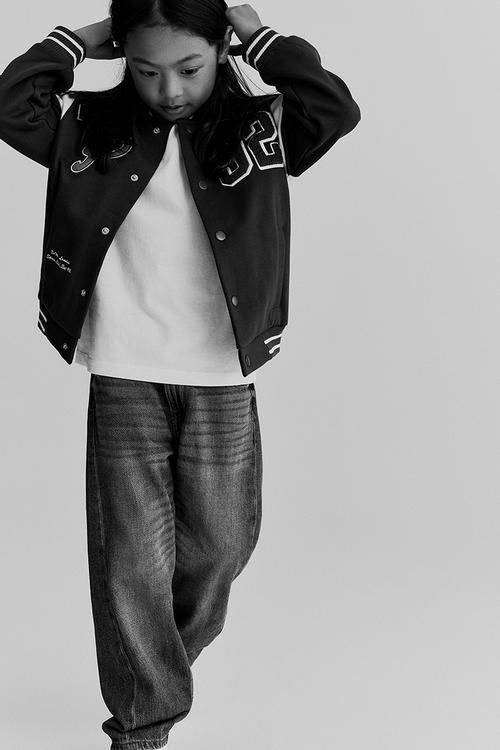 Motif-detail baseball jacket - dark green sports club