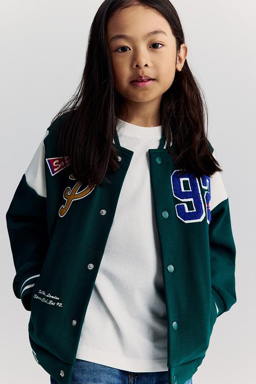 Motif-detail baseball jacket - dark green sports club