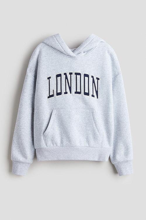 Motif-detail hoodie - light grey marl london