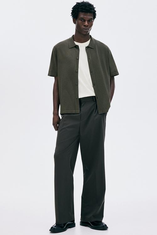 Regular fit knitted short-sleeved shirt - dark green