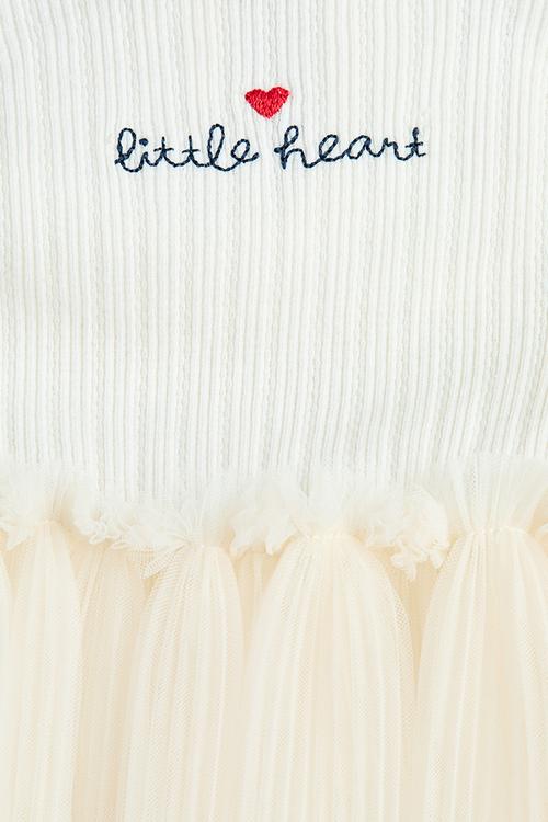 Tulle-skirt pointelle dress - cream little heart