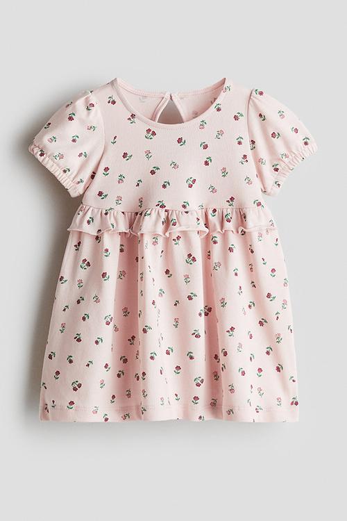 Frill-trimmed cotton dress - pink/floral 