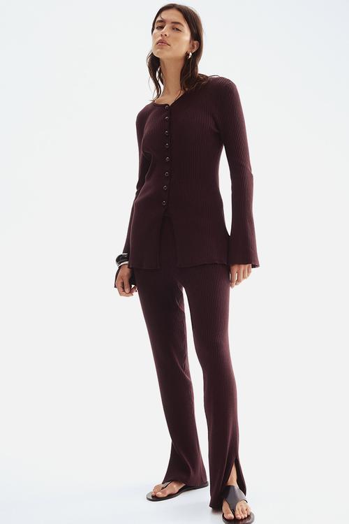Rib-knit trousers - dark brown