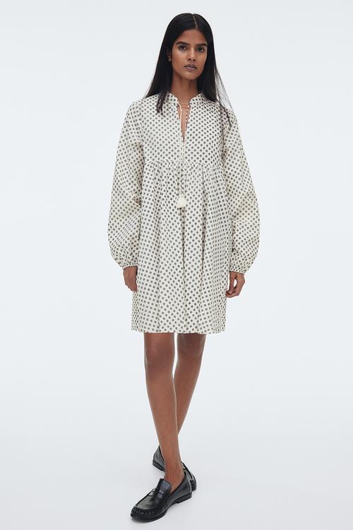Tie-detail cotton dress - white floral 