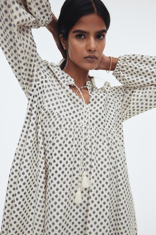 Tie-detail cotton dress - white floral 