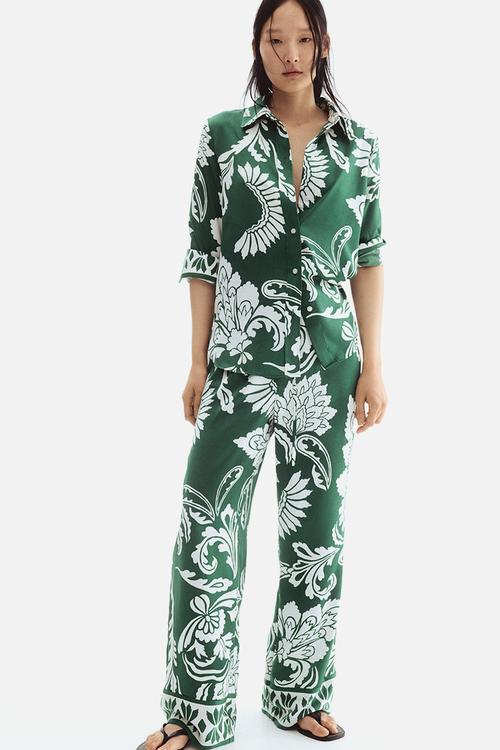 Patterned drawstring trousers - green/patterned