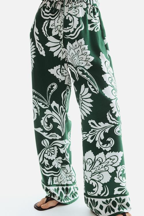 Patterned drawstring trousers - green/patterned