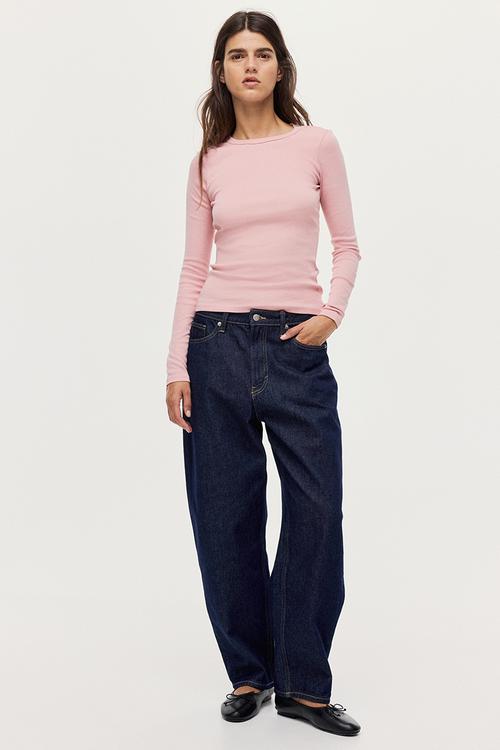 Long-sleeved jersey top - light pink 