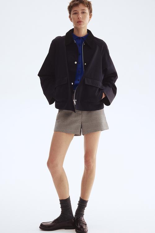 Corduroy-collar jacket - navy blue