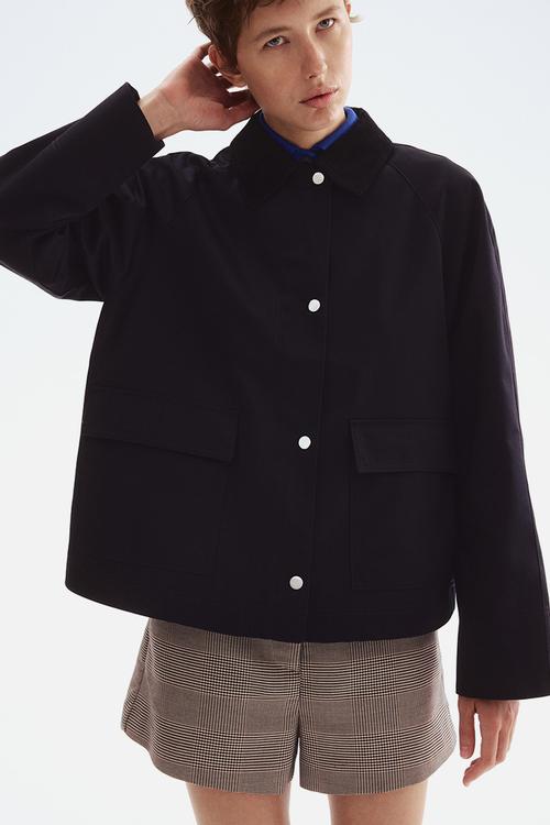 Corduroy-collar jacket - navy blue
