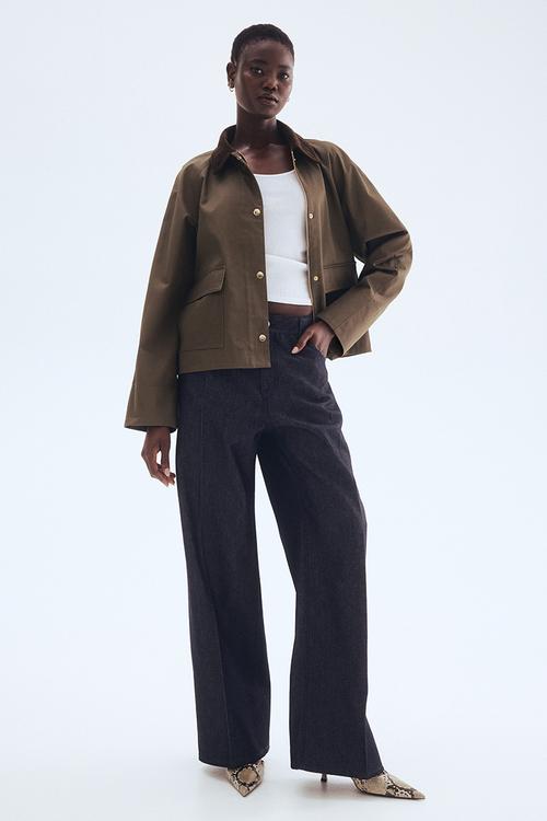 Corduroy-collar jacket - dark khaki green