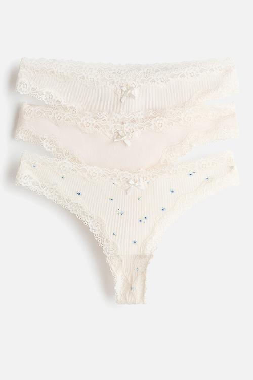 3-pack cotton and lace brazilian briefs - white