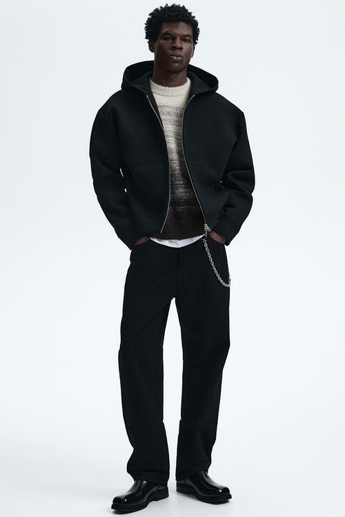 Loose fit scuba zip-through hoodie - black