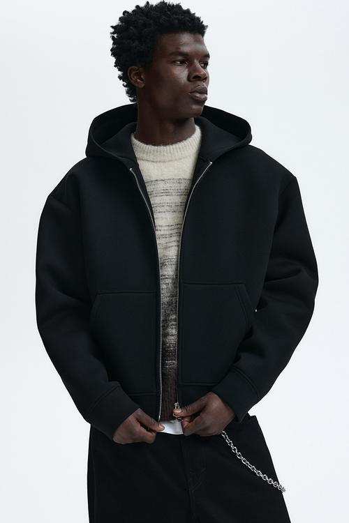 Loose fit scuba zip-through hoodie - black