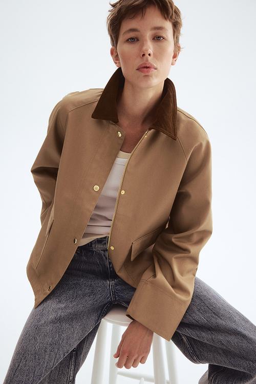 Corduroy-collar jacket - beige