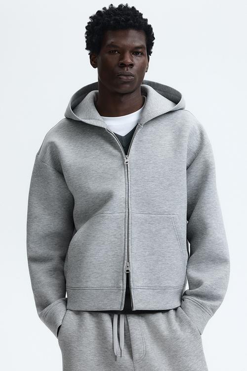 Loose fit scuba zip-through hoodie - grey marl