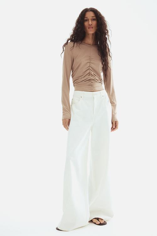 Draped long-sleeved top - beige