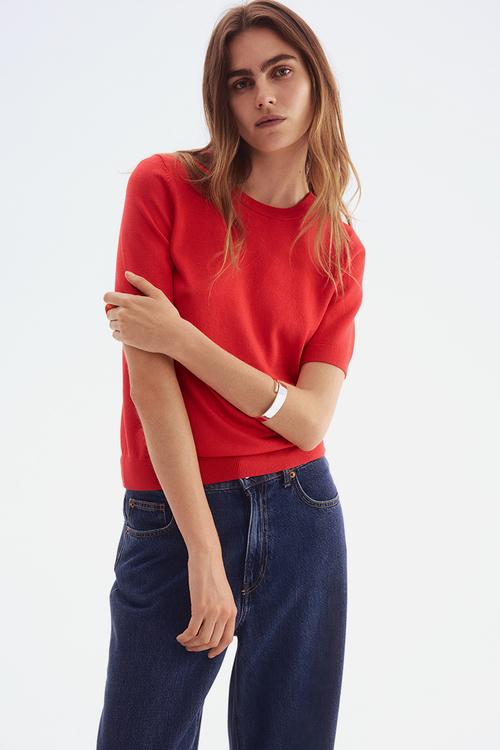 Fine-knit top -  bright red