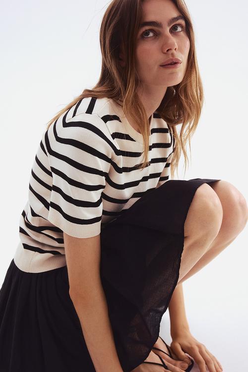 Fine-knit top - cream/striped 