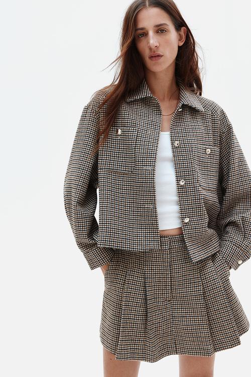 Pleated skort - light beige dogtooth pattern