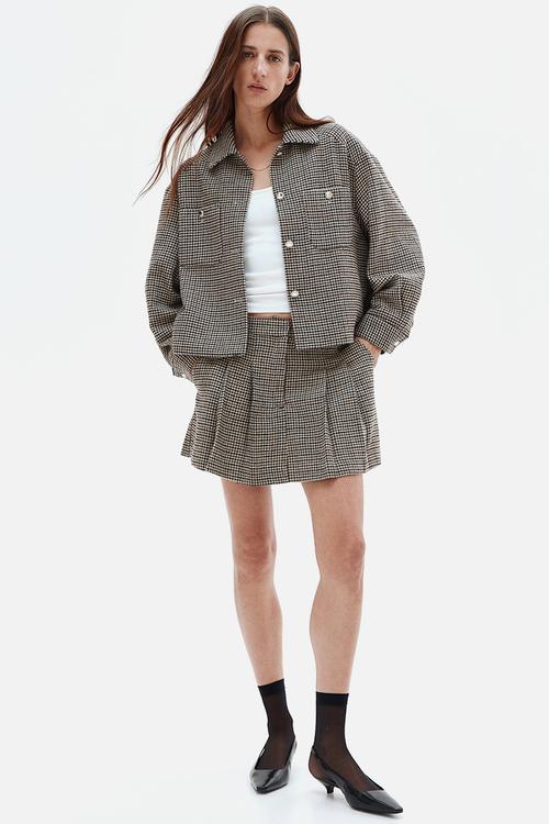 Pleated skort - light beige dogtooth pattern