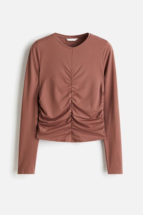Draped long-sleeved top - dusty brown