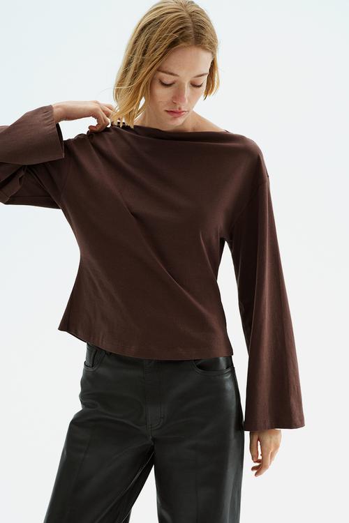 Boat-neck cotton top - dark brown