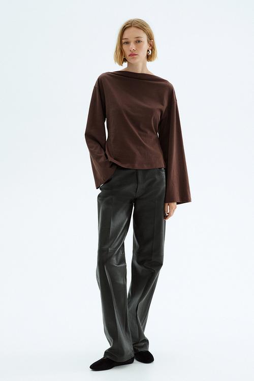 Boat-neck cotton top - dark brown