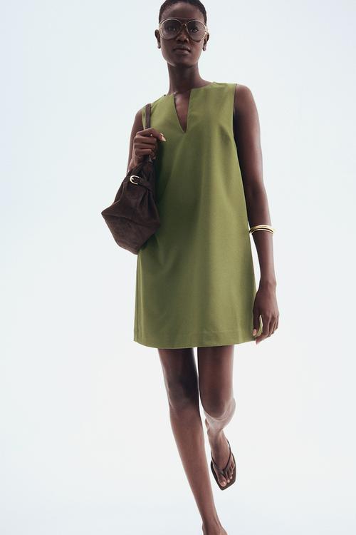 Twill shift dress - green