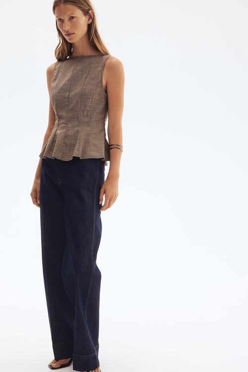 Peplum top - beige/checked