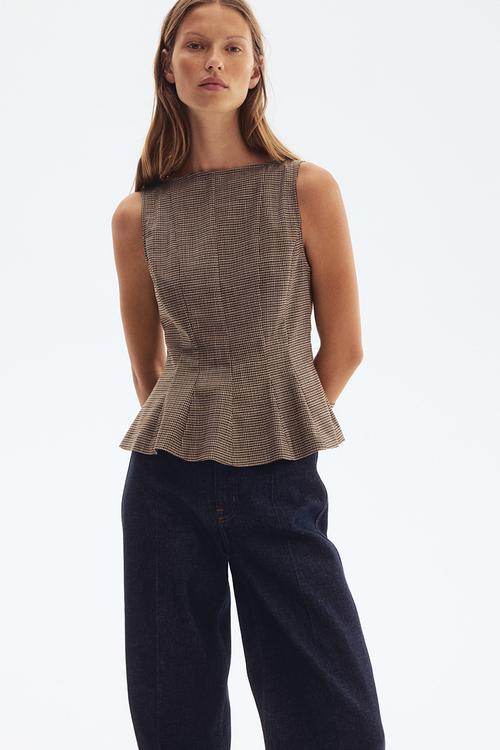 Peplum top - beige/checked