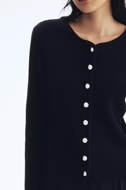 Rib-knit cotton cardigan - black
