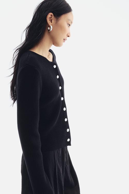 Rib-knit cotton cardigan - black