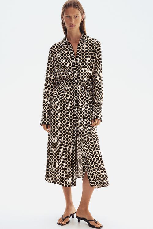 Tie-belt shirt dress - black/patterned 
