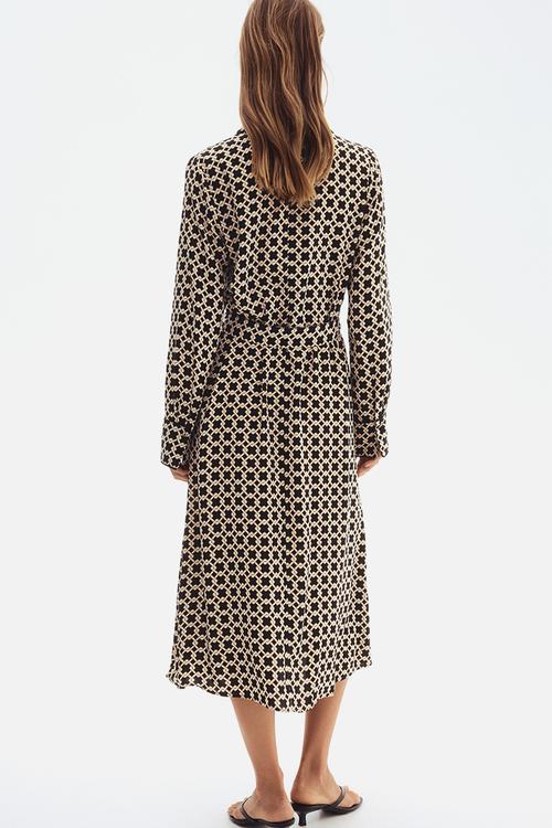 Tie-belt shirt dress - black/patterned 