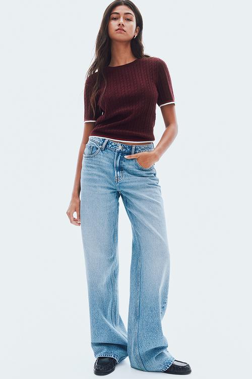 Cable-knit t-shirt -  burgundy 
