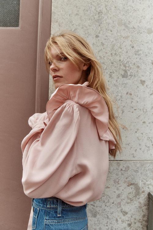 Frill-trimmed blouse - pink