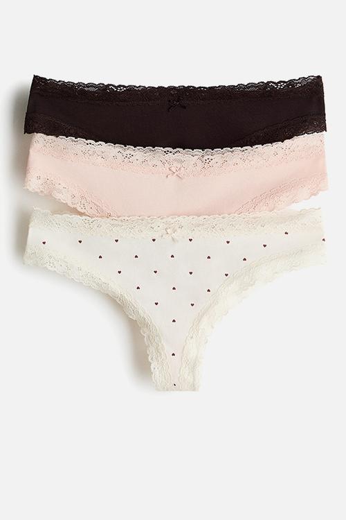 3-pack lace-trimmed Brazilian briefs - white