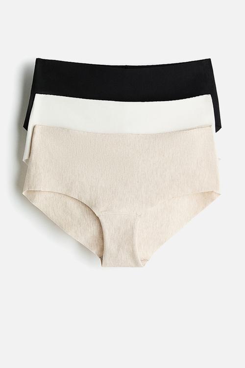 3-pack invisible cotton hipster briefs - beige,white,black